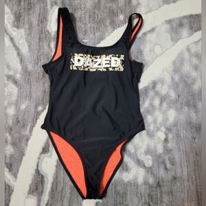 Black and Orange One-Piece Swimsuit
